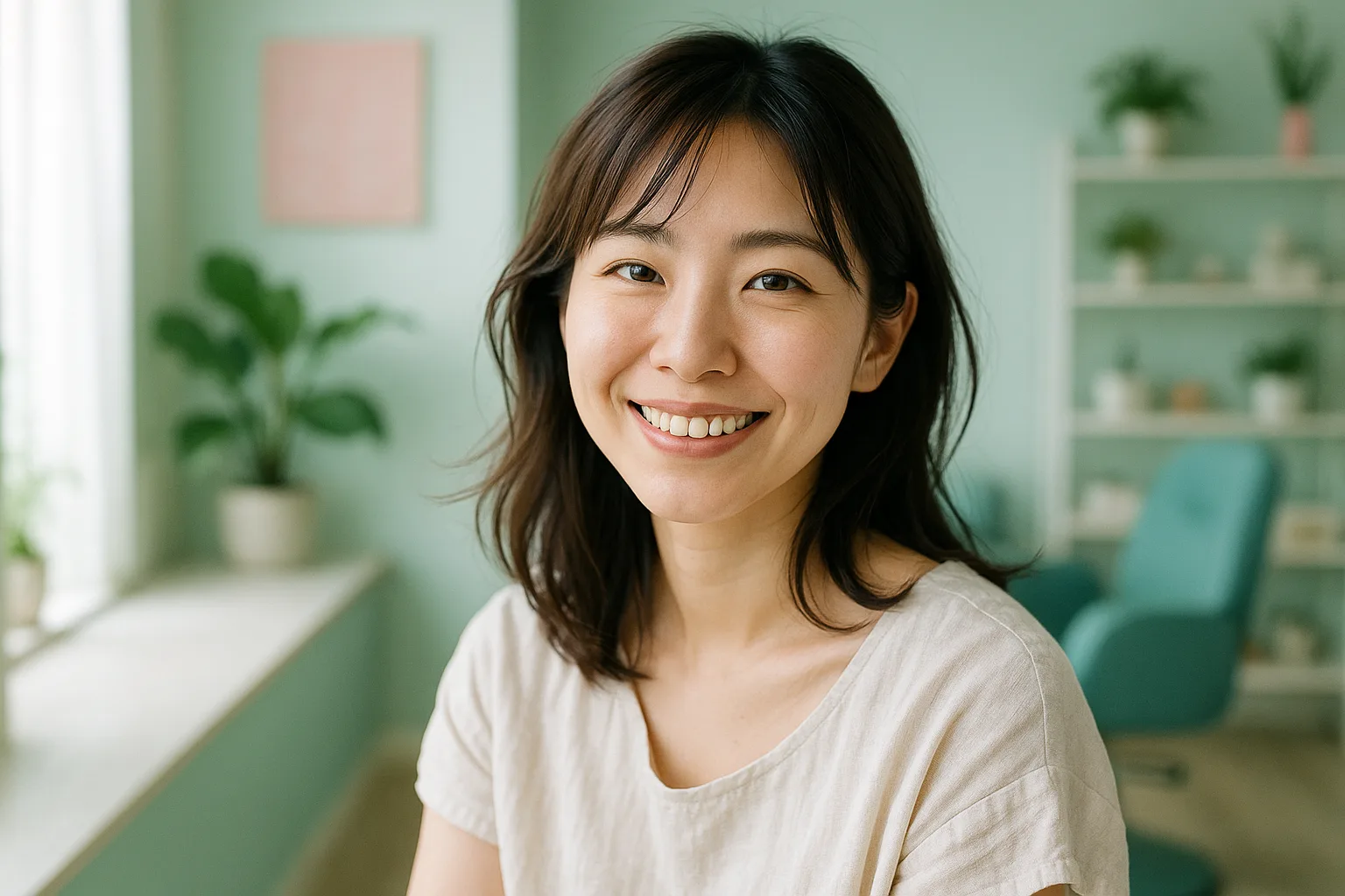 南浦和のセルフホワイトニングで自然な笑顔を見せる女性（川田クリニック）